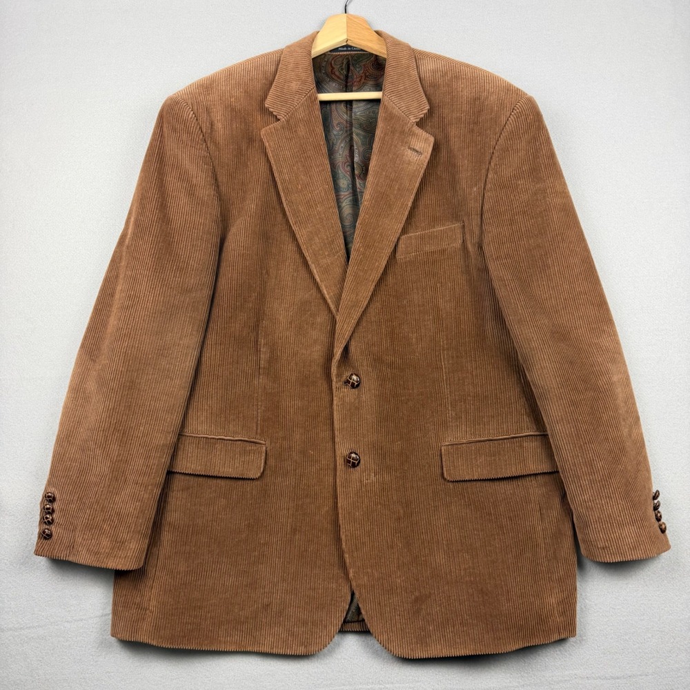 Lauren Ralph Lauren Mens 44R Brown Corduroy Blazer Paisley Lined Leather Buttons - Picture 1 of 16